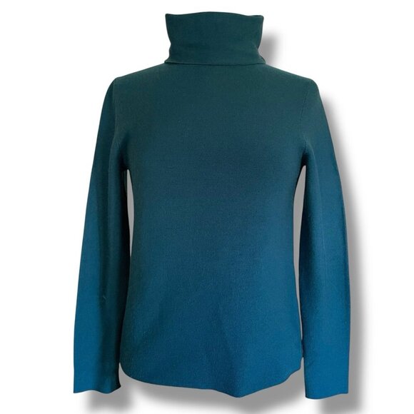 Eileen Fisher Womens Sweater SP Small Petite Teal Green Merino Wool Turtleneck - Picture 1 of 7